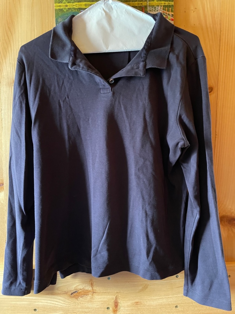 Lands' End Women's Long-Sleeve Polo Top in Navy Blue